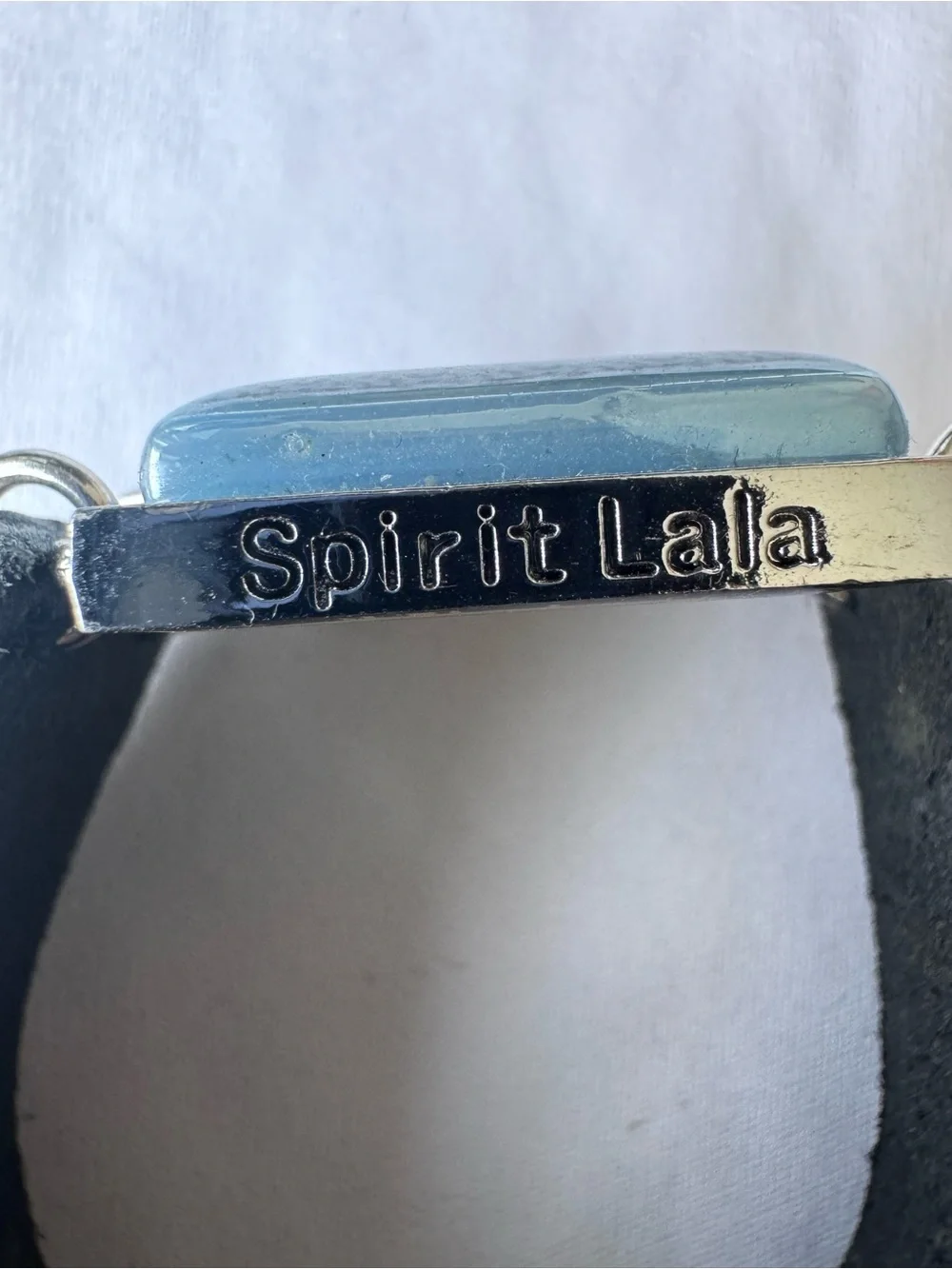 Leather Wristband Bracelet with Blue Tree Tile Accent